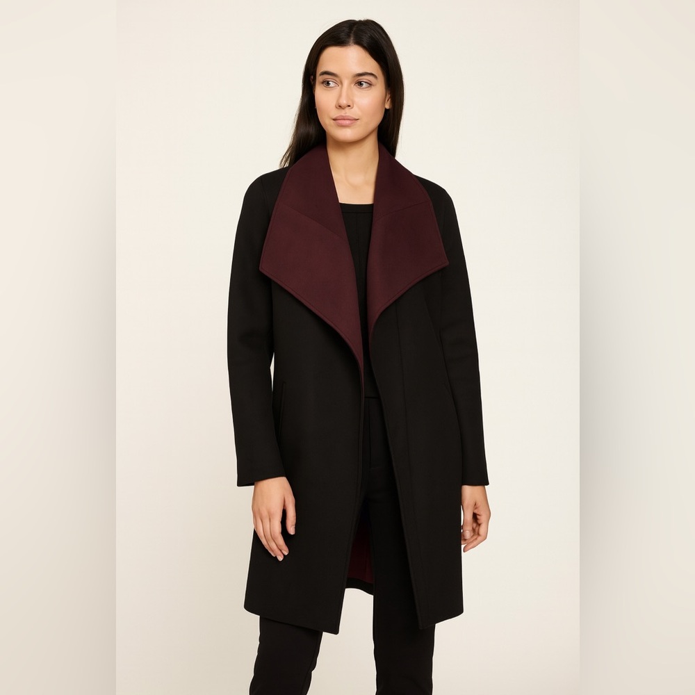 Marc New York Andrew Mark black burgundy collard medium trench coat